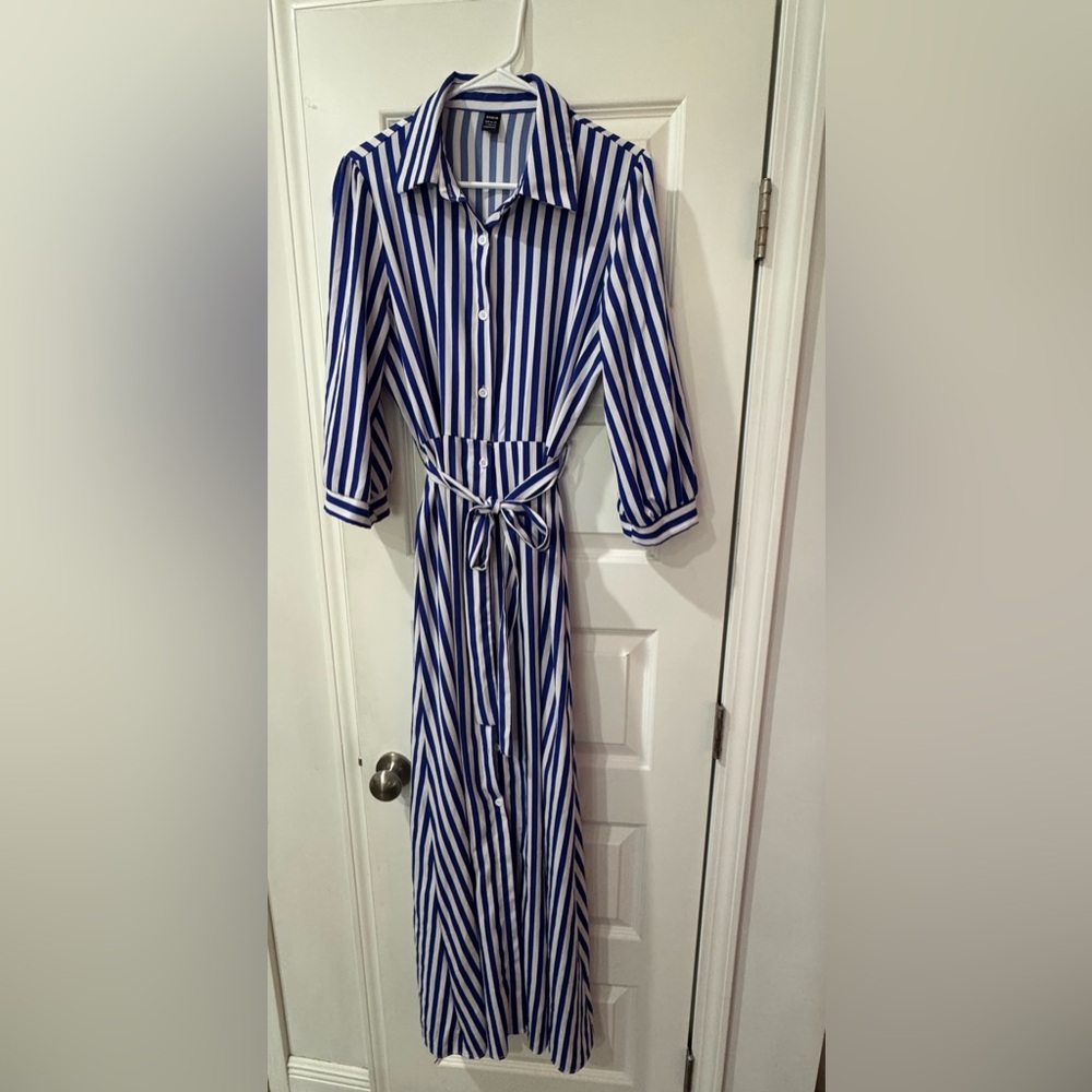SHEIN Royal Blue and White Striped Dress with belt